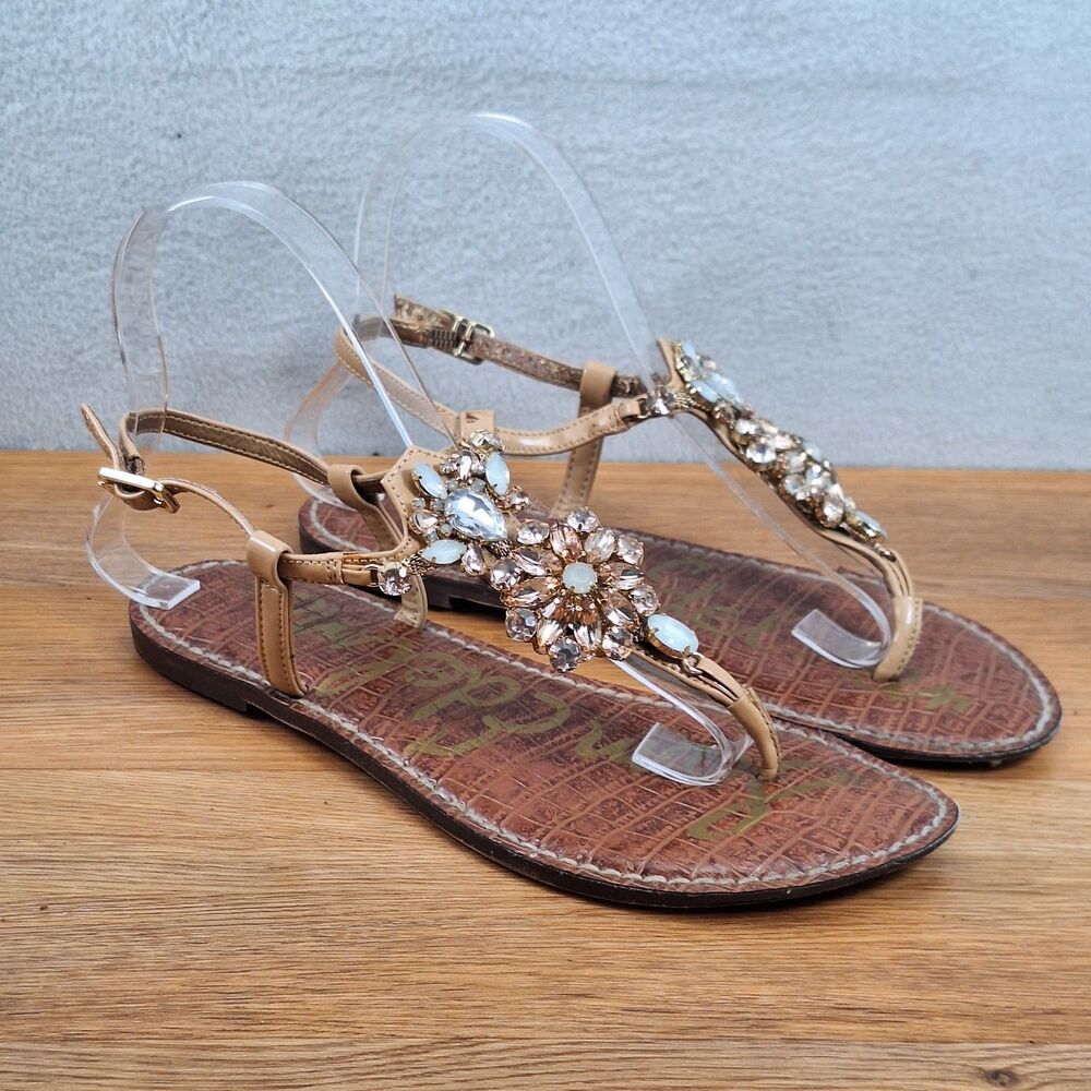 Sam Edelman Grayson Women's 7 EU 37 Gladiator Thong Sandals Brown Rhinestone